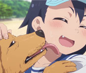 natsumi beind licked by a dog